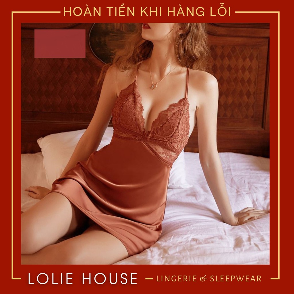 Váy ngủ có kèm áo choàng lụa cao cấp 2 dây phối ren sexy dành cho nữ LOLIE HOUSE - VN19