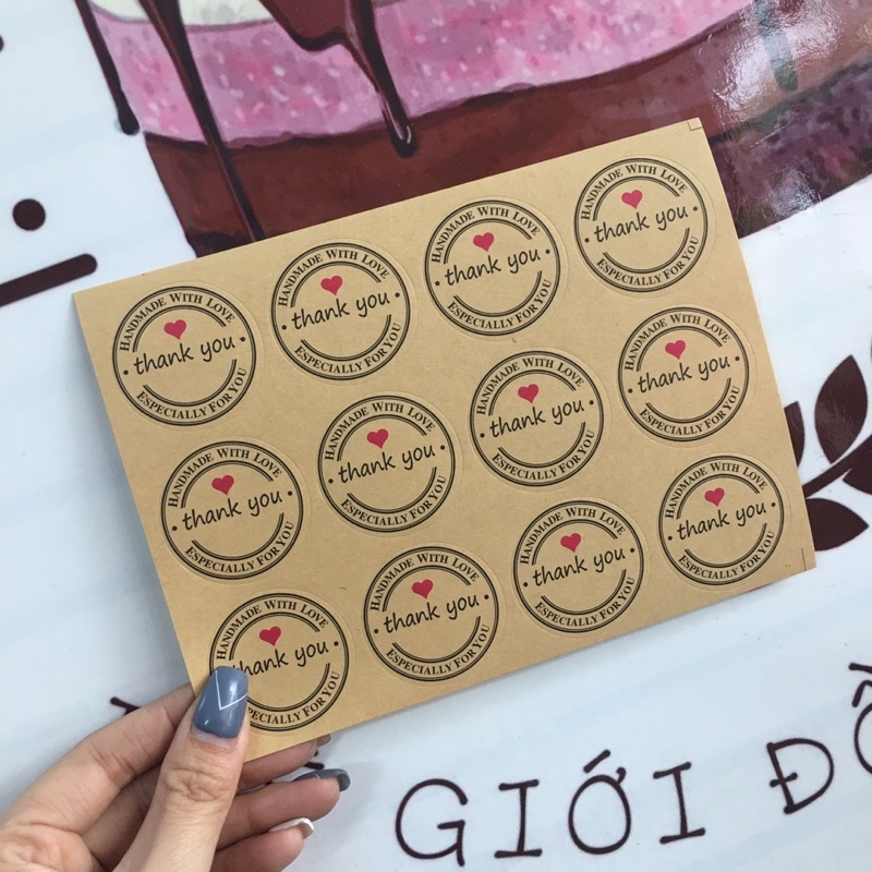 Tem nhãn dán Thank You/Baked/Handmade 12tem/tờ