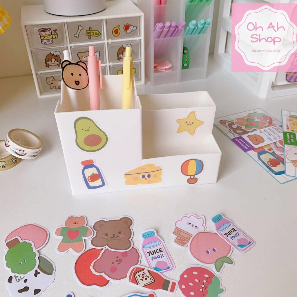 Bộ 20 sticker cỡ to hình gấu xinh xắn trang trí sổ nhật ký