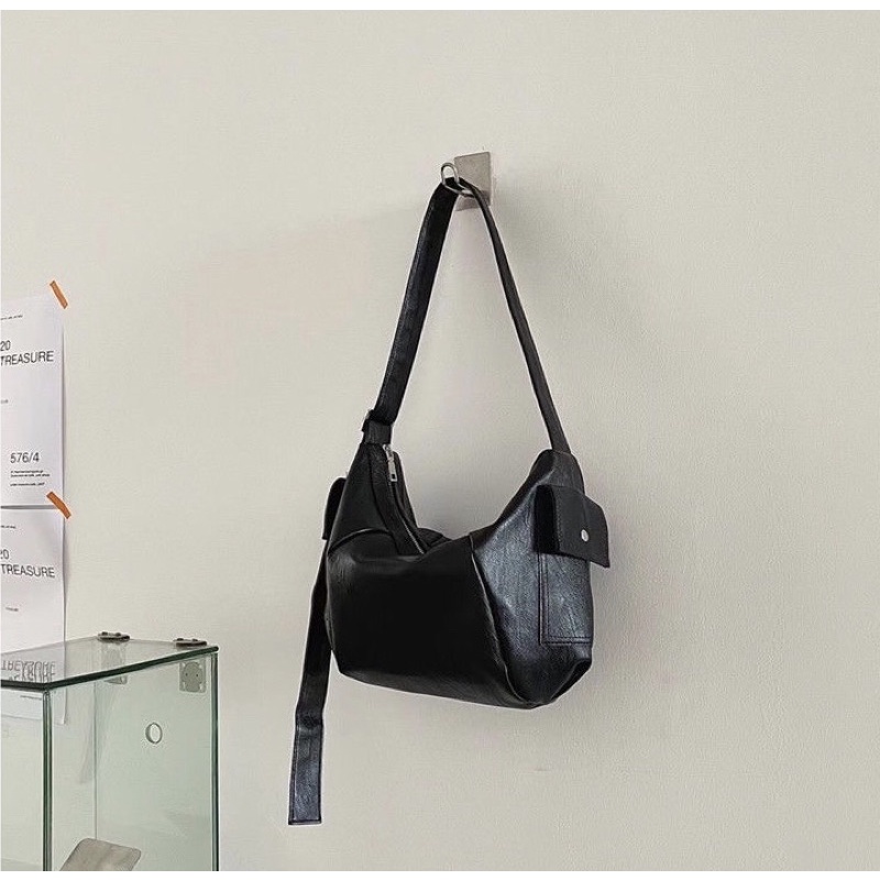 Túi đeo chéo da sần phong cách vintage thiết kế 2 túi phụ bên hông đẹp mắt (video + hình thật) MS 12