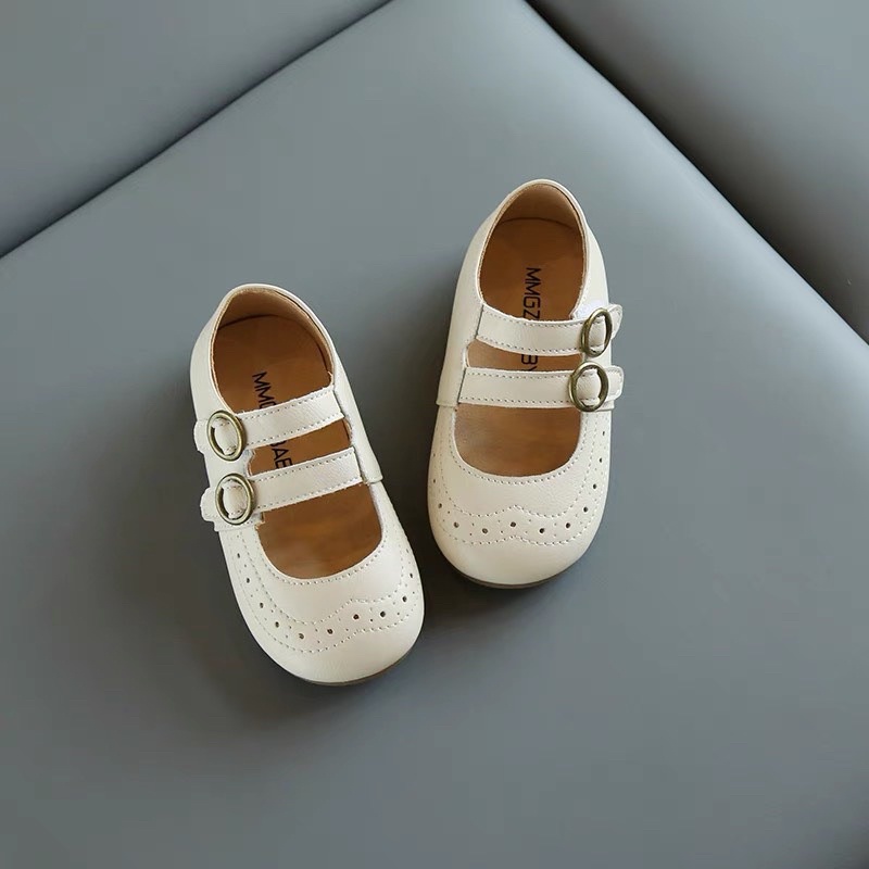 Giày búp bê đế bệt cho bé gái - giày công chúa 2 quai dán, da PU mềm cho bé có đế chống trượt MMGZ baby V565 (sz21-sz30)