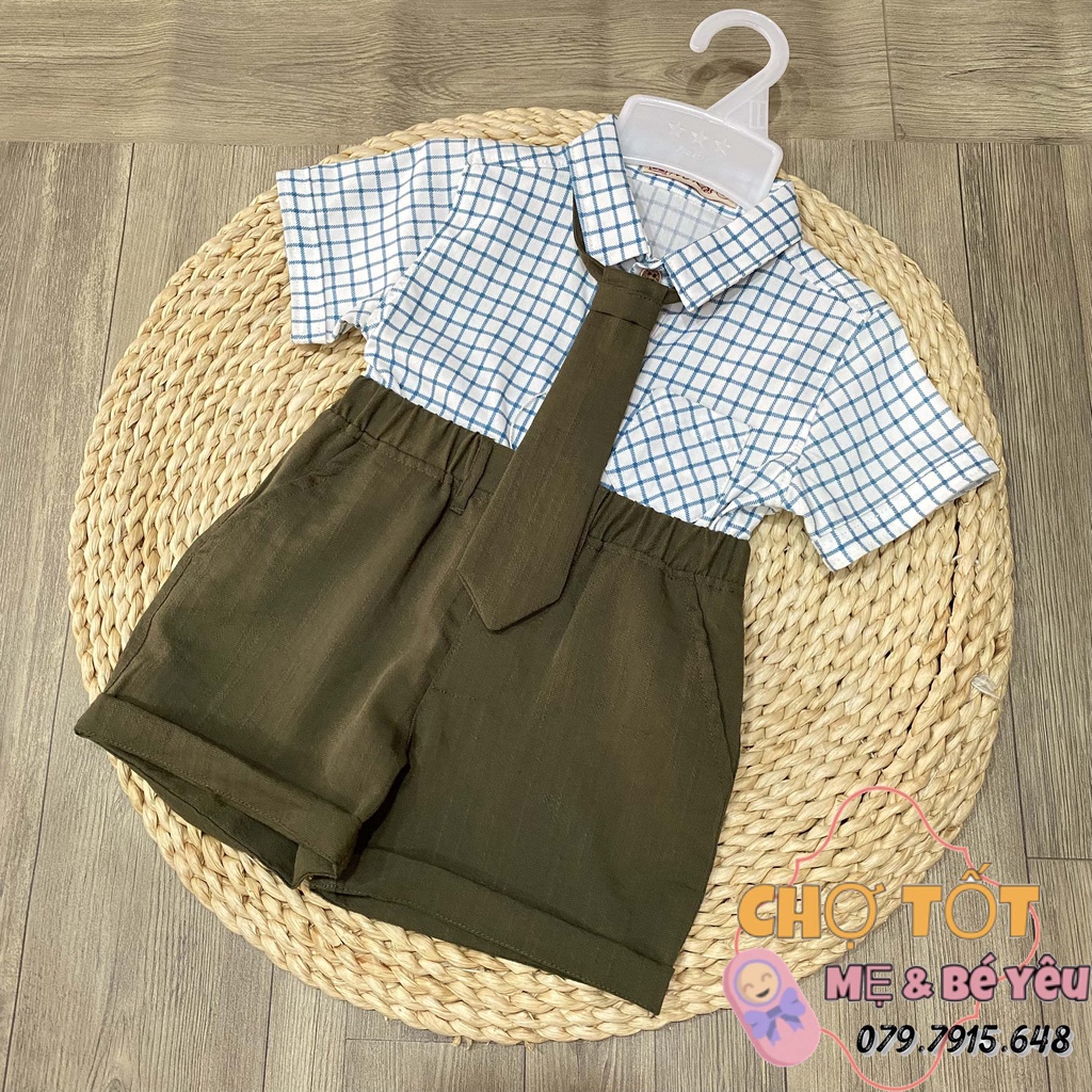 Set áo sơ mi + short vải CC bé trai