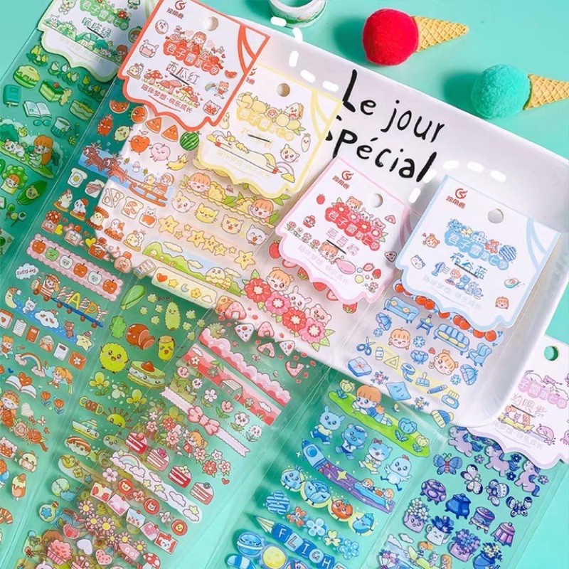 [WS004] Băng Dán Washi Sticker Trong Suốt Họa Tiết Dễ Thương