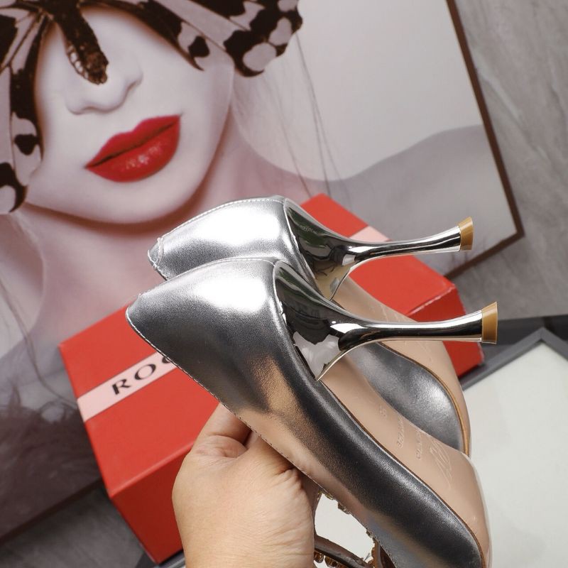 giày cao gót nữ mũi nhọn đính đá gót 8,5cm Roger Vivier