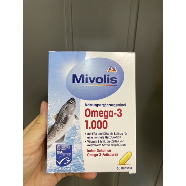 Omega-3 1000mg dầu cá Mivolis bổ sung axit béo Omega-3 & vitamin E, hộp 60 viên