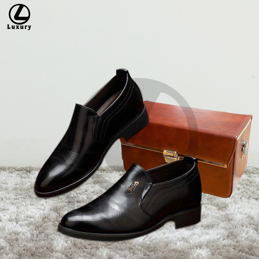 {ĐẾ KHÂU CỰC BỀN} Giày tây nam da cao cấp, tăng chiều cao 6-7cm, đế cao su nguyên tấm chống trơn