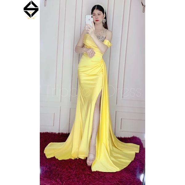 Đầm maxi body dạ hội kim sa rớt vai cao cấp TRIPBLE T DRESS - size M/L - MS142Y