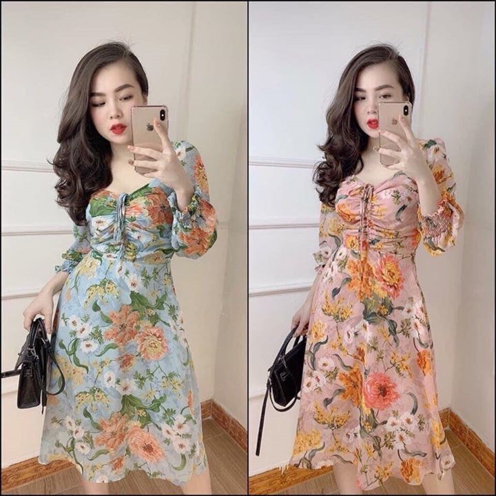 VÁY VOAN HOA 2 LỚP CAO CẤP