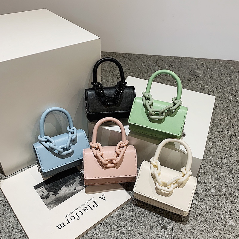 Túi Xách Đeo Vai Mini Màu Sắc Ngọt Ngào Phối Dây Xích Đơn Giản Xinh Xắn Dành Cho Nữ