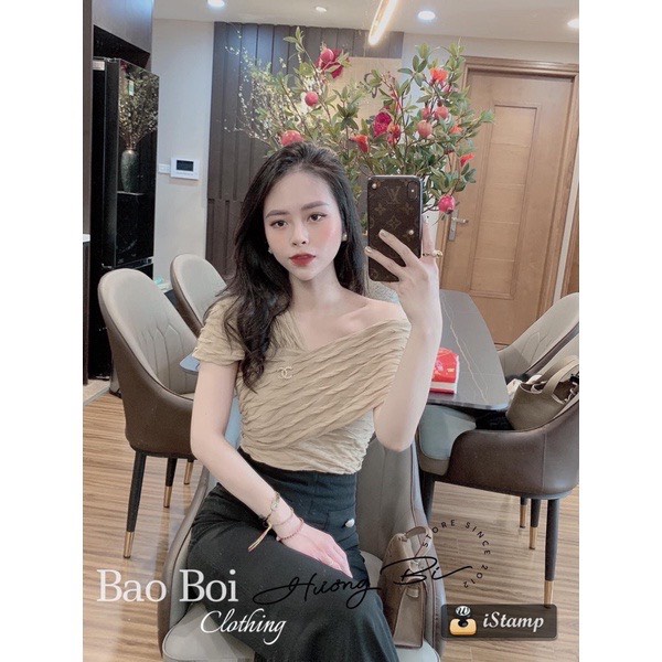 áo lệch vai vải nhún,áo trễ vai,mặc trễ lệch kín đều dễ dàng ạ sang chảnh,lệch vai điệu đà,may tỉ mỉ, nhìn phong
