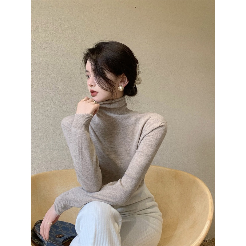 Áo sweater Dệt Kim Tay Dài Cổ Cao Dáng Ôm Thời Trang Thu Đông Mới