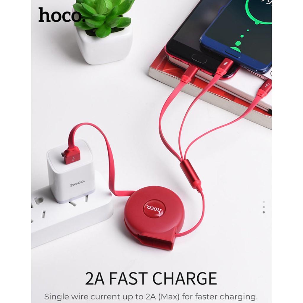 👑CÁP RÚT GỌN👑 Dây Cáp sạc nhanh - 3 đầu rút gọn HOCO U50 siêu tiện ích, dây sạc type c , ip, USB Type C, dây sạc nhanh