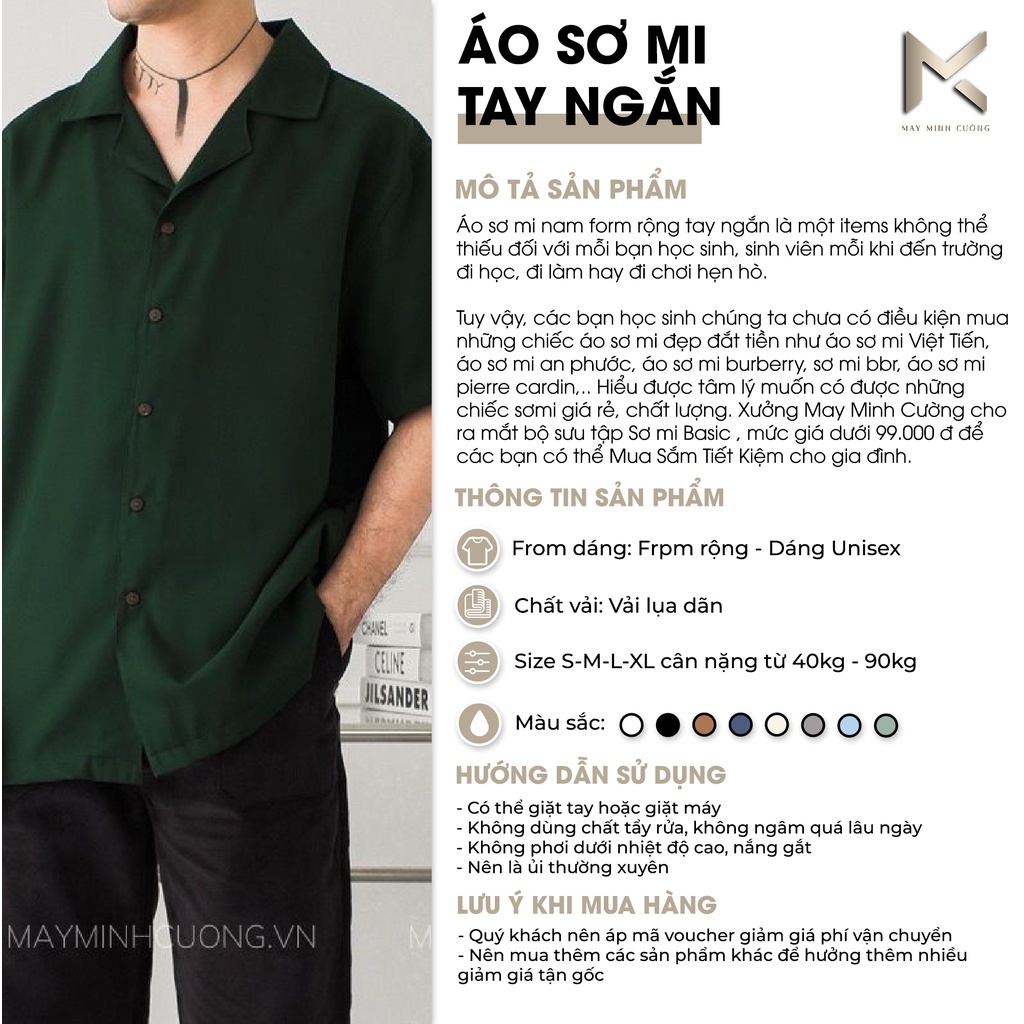 Áo sơ mi tay ngắn nam nữ form rộng Giá Sinh Viên Tận Xưởng vải lụa unisex SMV