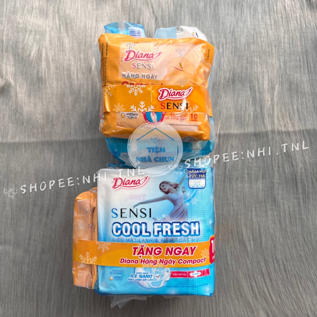 Gói 8 Miếng BVS Diana Sensi Cool Fresh Cánh - Băng Vệ Sinh Diana Cool Fresh Siêu Mát, Mỏng Cánh - NHI.TNL