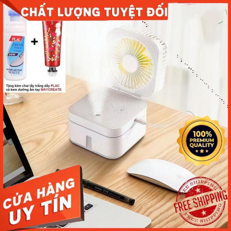 Quạt phun sương mini cầm tay để bàn tích điện kiêm đèn ngủ giá rẻ cao cấp MAGIC CUBE 2021 ✅