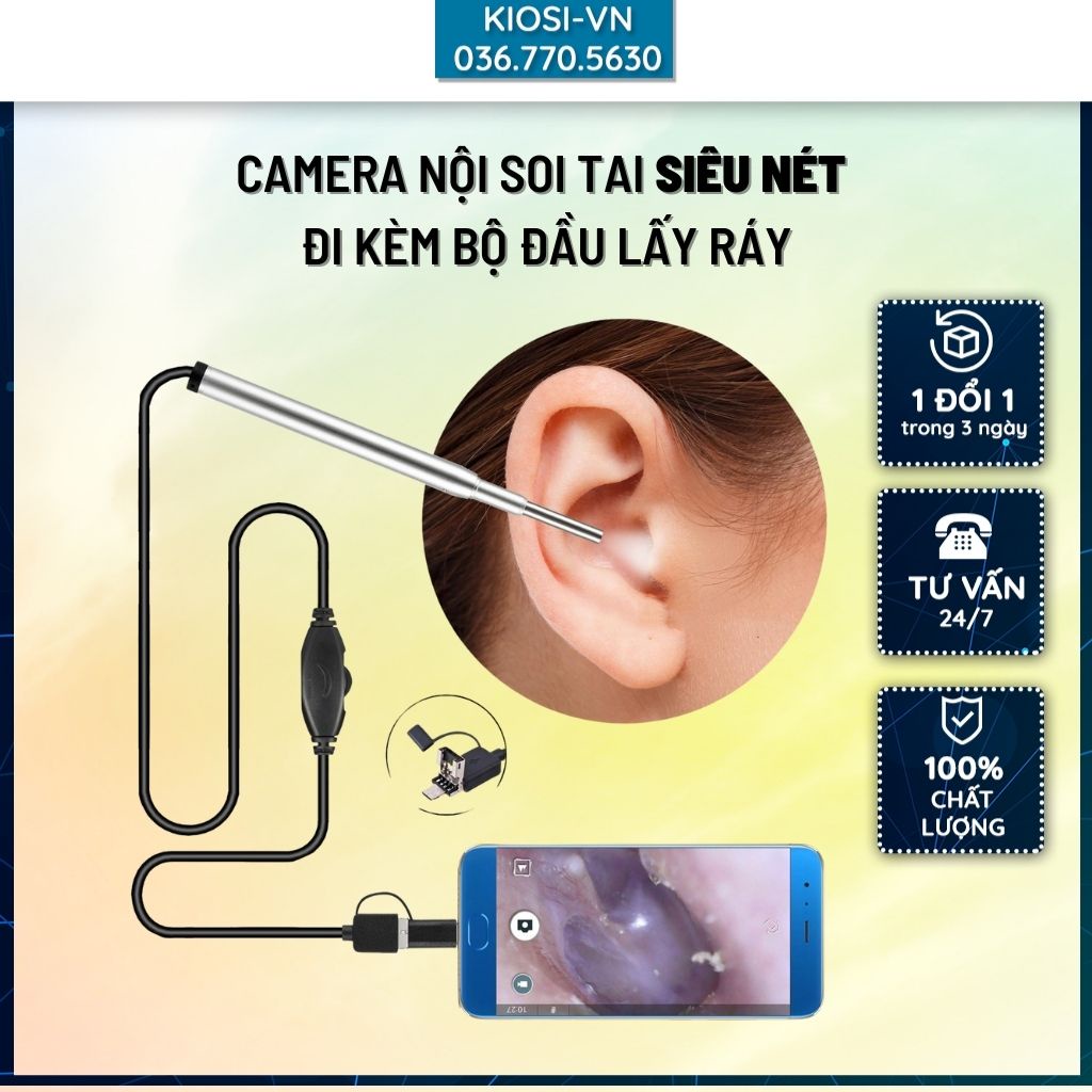 Máy Hỗ Trợ Lấy Ráy Tai Xịn-Camera Nội Soi Tai Siêu Nét Kèm Bộ Lấy Ráy, Soi Tai Mũi chuyên nghiệp - Nhanh gọn - Không đau