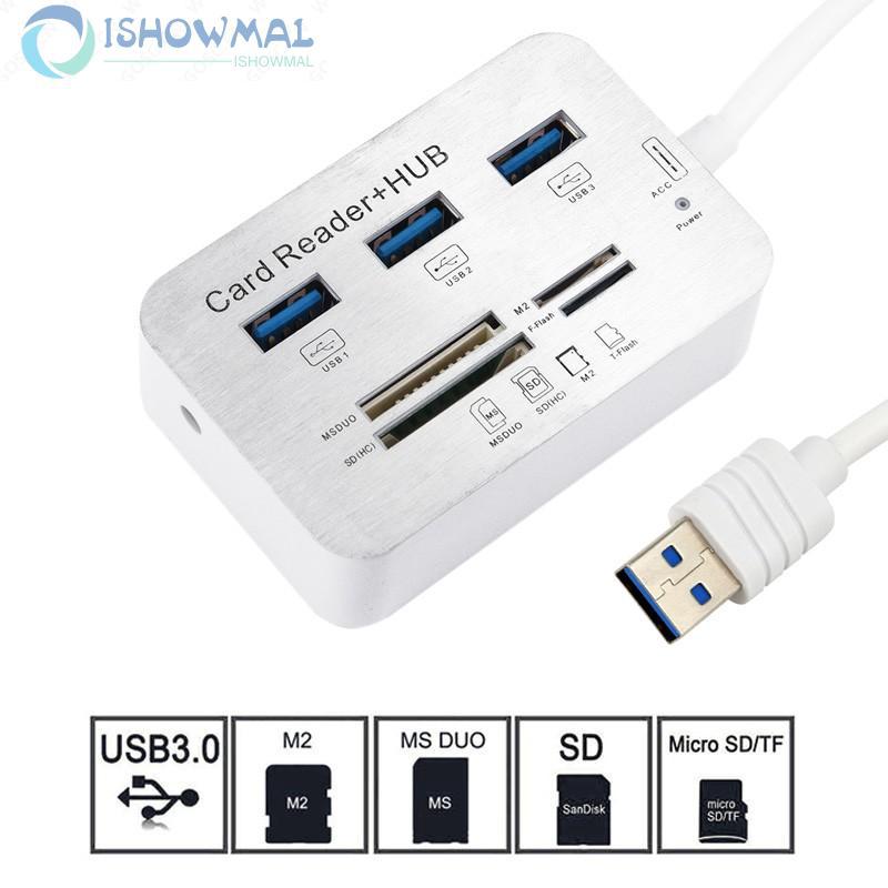 Đầu đọc thẻ nhớ tốc độ cao MS / SD / M2 / TF 3 cổng USB 3.0