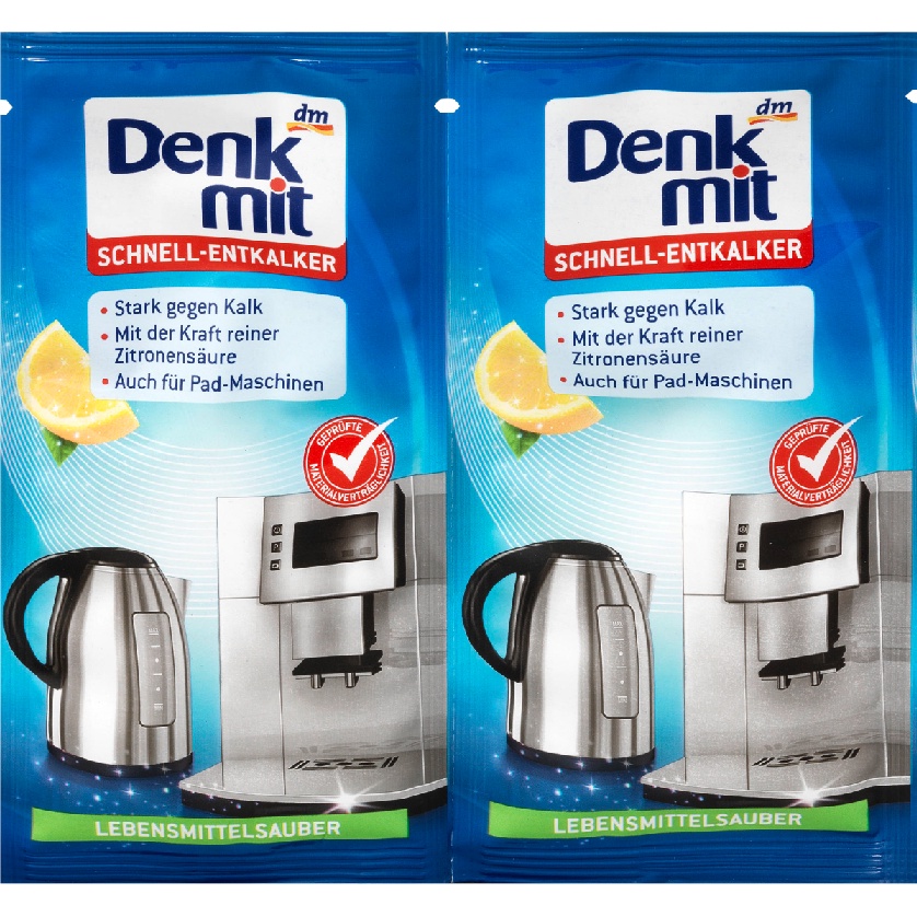 Denkmit - Bột khử cặn bám trong ấm siêu tốc đun nước, máy pha cà phê set 2 gói 50g Entkalker - hàng nhập khẩu Đức