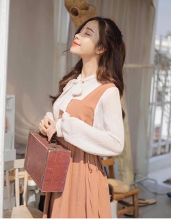 ĐẦM NÂU NƠ CỔ VINTAGE