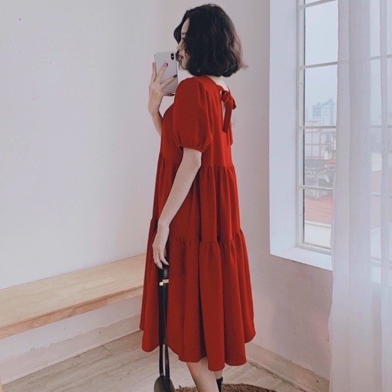 Đầm váy suông tầng nơ sau 3 màu