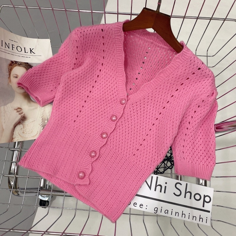 Xả hàng - Áo len hồng cúc ngọc siêu xinh AL9010 - NhiNhi Shop