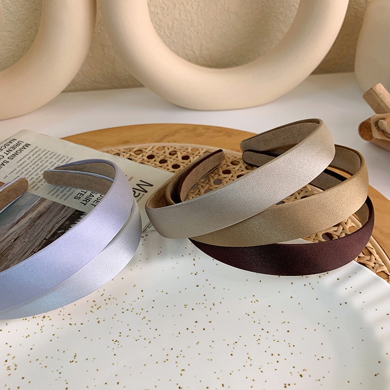 Băng đô cài tóc vải satin mỏng màu trơn đính kim tuyến lấp lánh kiểu Hàn Quốc