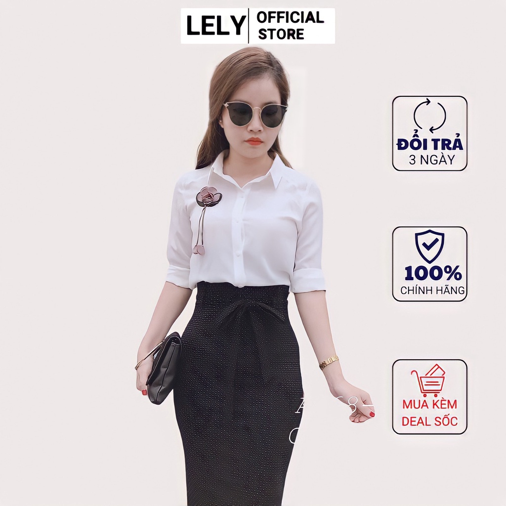 Áo Sơ Mi Công Sở Nữ Đẹp Kiểu Cổ Đức Tay Dài Kèm Tag Hoa LELY A268, Áo sơ mi nữ đi làm kiểu cổ đức 2 màu xanh, trắng A263