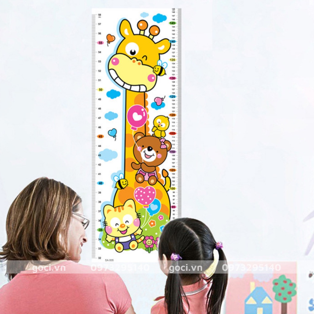 Decal dán tường đo chiều cao cho bé hình con hươu cao cổ chống thấm nước chống trầy xước siêu tiện lợi an toàn cho bé