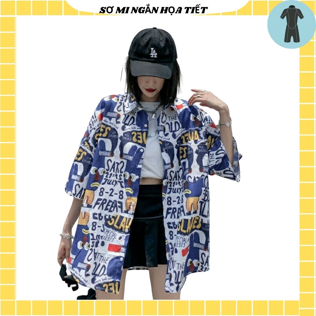 Áo Sơ Mi Tay Ngắn Unisex Cổ Bẻ Phông Cách Hàn Quốc Freesize