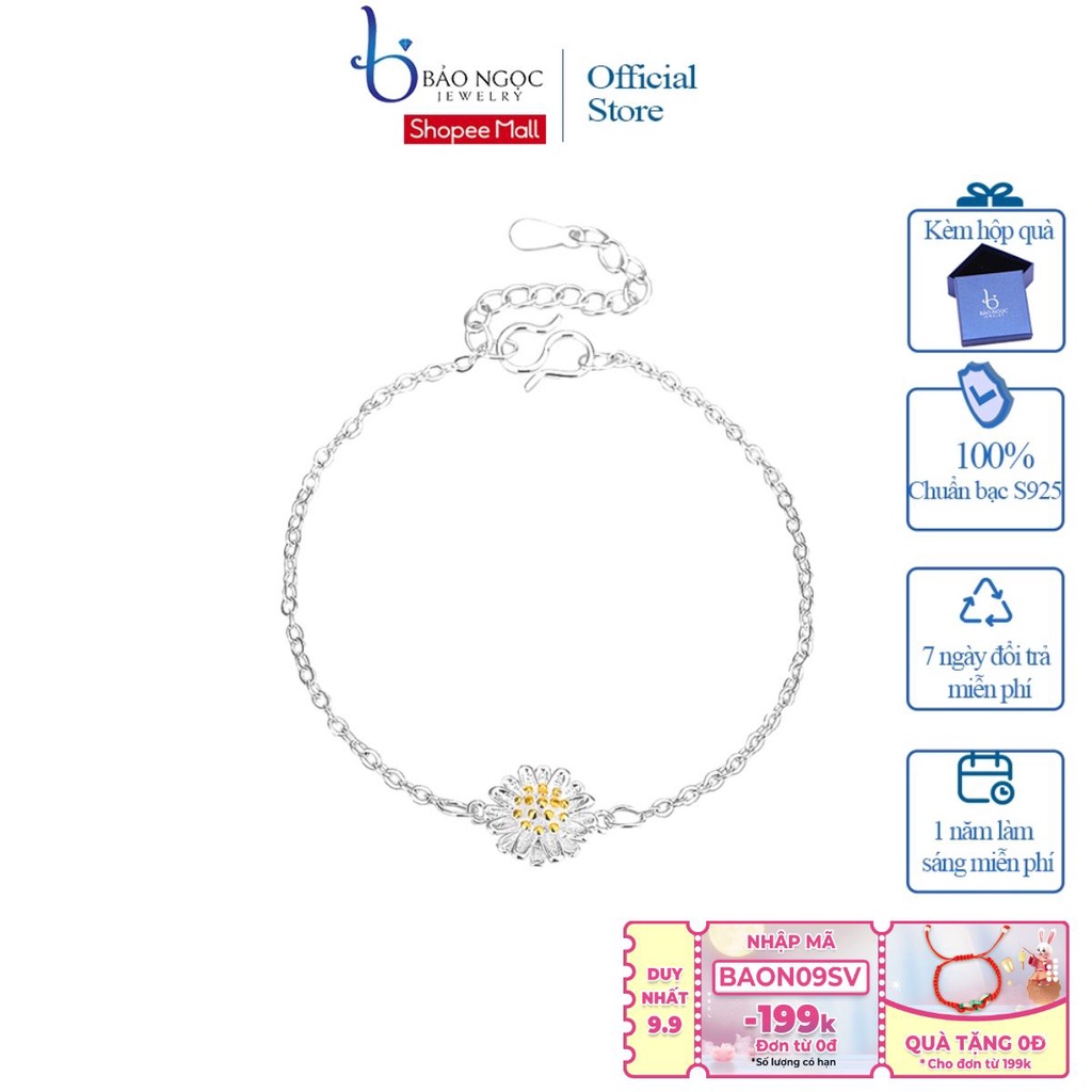 Vòng Tay Bạc Nữ Đính Hoa Cúc Bằng Bạc ITALY S925 Màu Trắng Bạc Cao Cấp L2511 Bảo Ngọc Jewelry