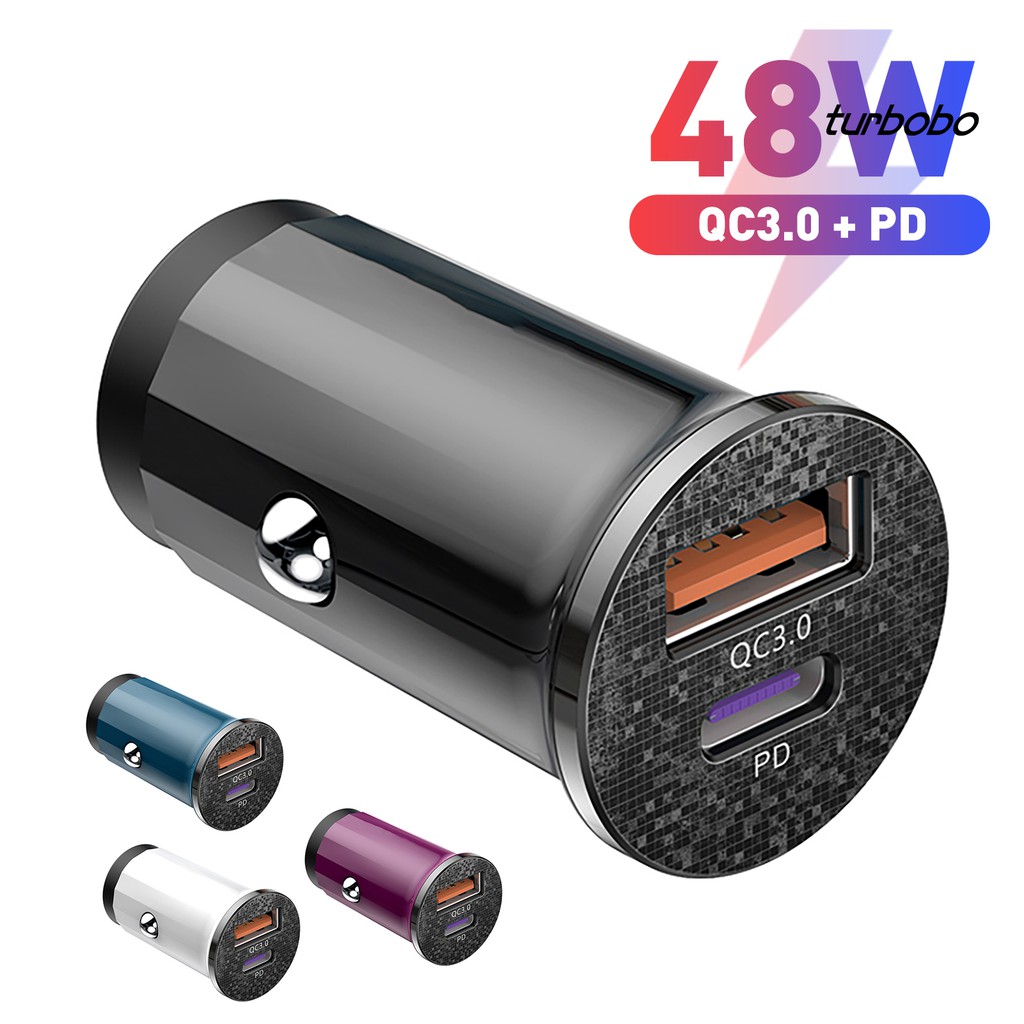 Bộ Sạc Nhanh Cho Xe Hơi  48w Qc3.0 Mini Hai Cổng Usb Type-c Pd