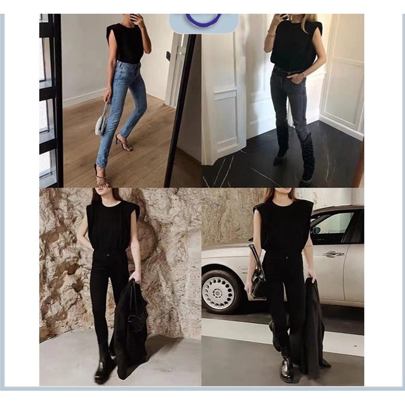 Áo thun tay hến độn đệm vai nữ đen trắng , áo phông kiểu hàn quốc sang chảnh hot trend 100% cotton mềm mịn
