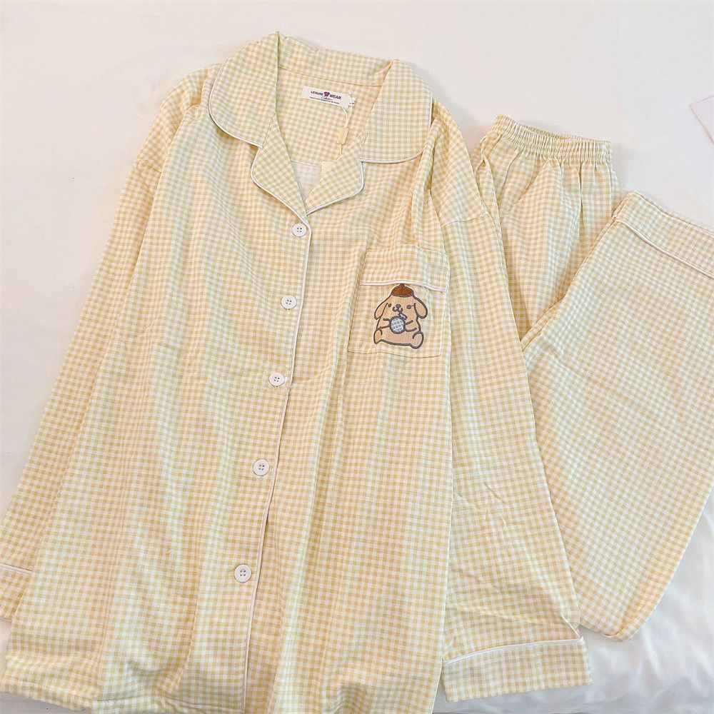 Japanese ins cute pudding dog pajamas new cartoon students wear long-sleeved home suits in spring and autumn