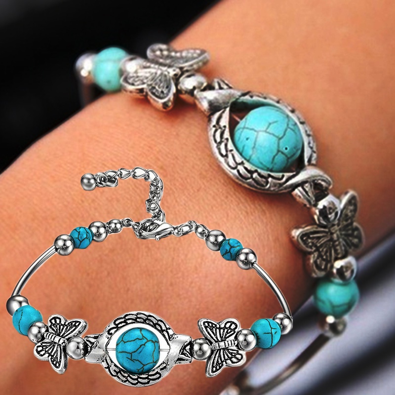 Vòng Tay Chuỗi Hạt Đá Ngọc Lam / Bướm Phong Cách Boho Cổ Điển