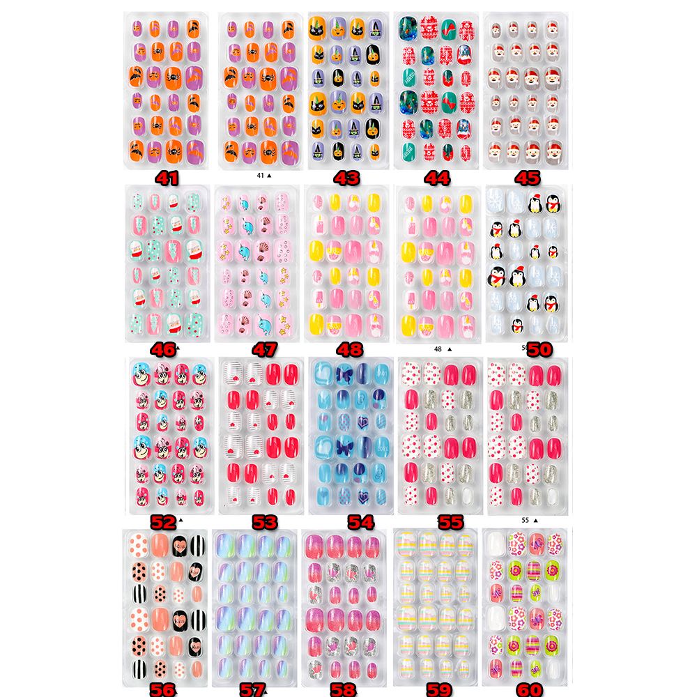 [Hàng mới về] Bộ 24 móng tay giả nhiều hình họa tiết và màu sắc độc đáo cho trẻ em