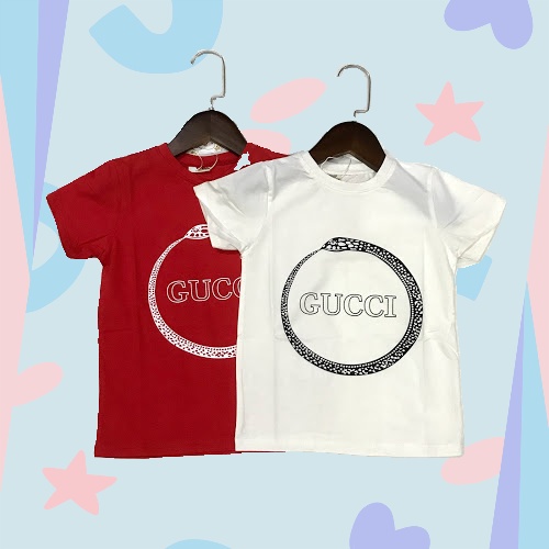 Áo thun cộc tay bé trai , Áo phông trẻ em 1- 6 tuổi họa tiết chữ GUCCI hình tròn A02