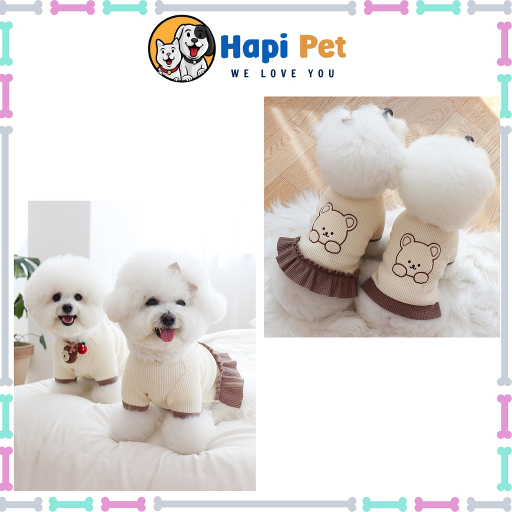 Áo Thu Đông Hàn Quốc Cotton Dày Dặn Hình Thêu Gấu Dễ Thương Cho Thú Cưng, Chó, Mèo Hapipet_Shop