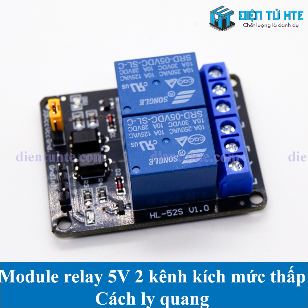 Module Relay 2 kênh  5V 12V có cách ly opto - Kích mức thấp - Hỗ trợ cấp nguồn riêng