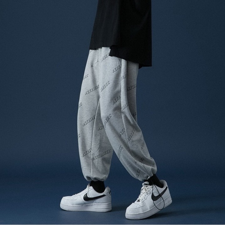 Quần ống rộng in họa tiết chữ phong cách hiphop Hàn Quốc cá tính cho nam nữ
