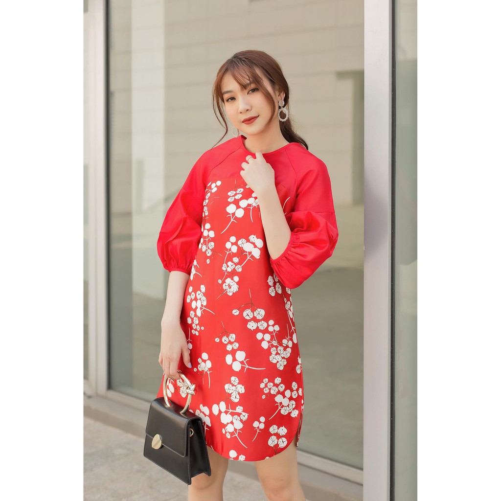 Váy Suông Nữ, Đầm Suông Cổ Tròn Phối Tay Bồng Chất Taffta Cao Cấp,Hàng Thiết Kế Điệu Đà Cho Phái Nữ.