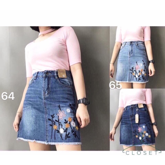 FREE SHIP shopee trợ giáChân váy jean thêu hoa