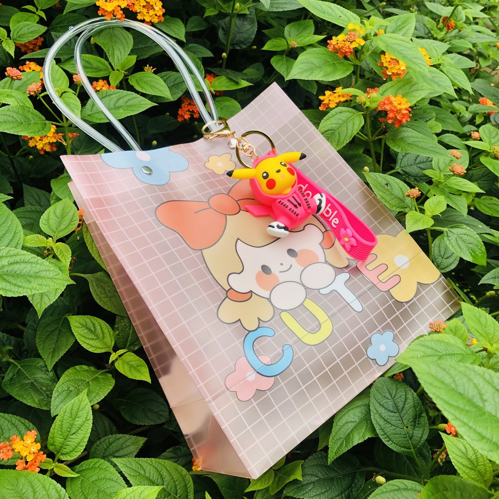 Túi plastic đã năng đựng đồ dùng, đồ trang điểm tiện lợi dễ thương màu hồng