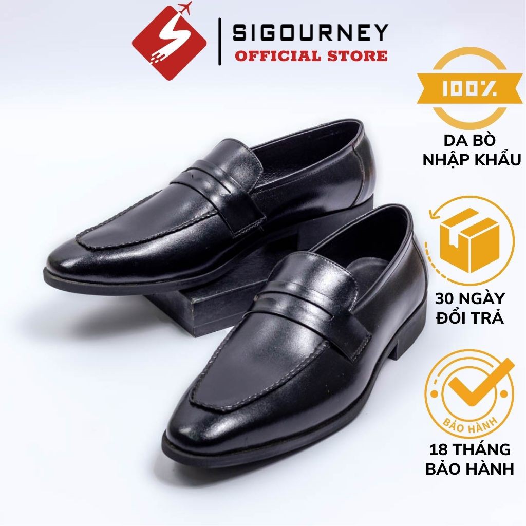 Giày loafer nam da bò cao cấp nhập khẩu nguyên tấm SIGOURNEY SIG-13 màu đen