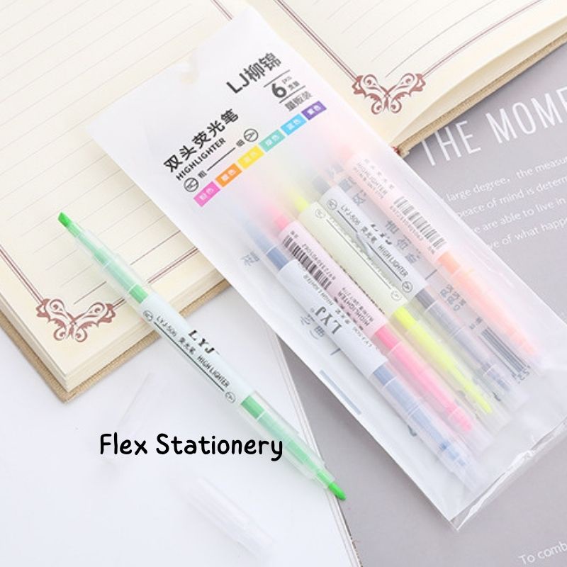 SET 6 BÚT HIGHLIGHT , BÚT DẠ 2 ĐẦU 6 MÀU, ĐÁNH DẤU DÙNG CHO HỌC SINH, SINH VIÊN