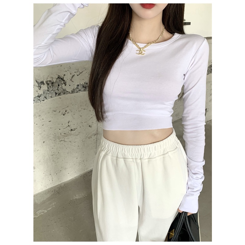 Áo Thun Lửng Tay Dài Màu Trơn Dễ Phối Đồ Thời Trang Cho Nữ