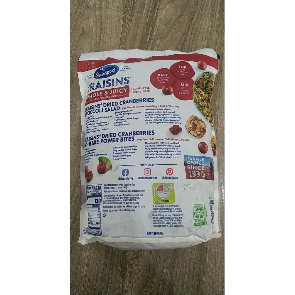 Nam Việt Quất Ocean Spray Craisins GIÁ SỐC gói 1,8kg việt quất khô với hương vị chua chua ngọt ngọt tuyệt ngon