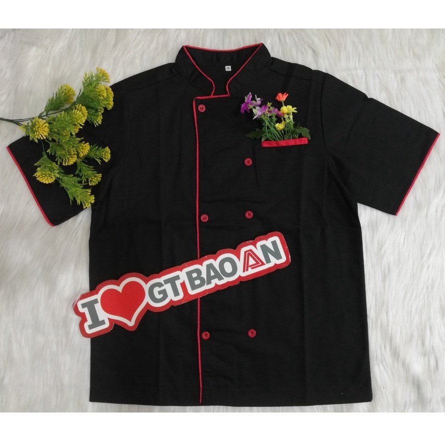 Áo Bếp Quán Ăn - Đồng Phục Nhà Hàng Màu Trắng Tay Ngắn Có Viền