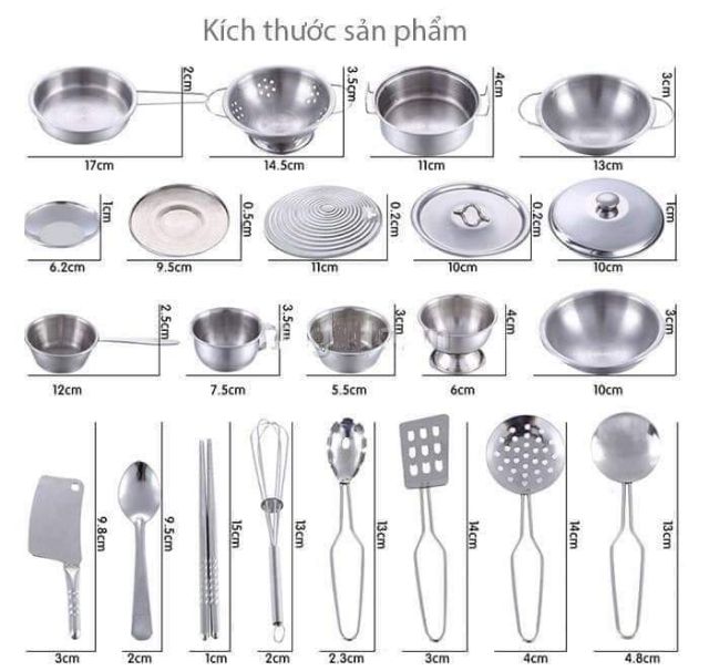 Bộ đồ chơi nấu ăn inox 40 chi tiết