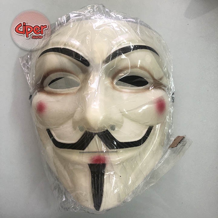 Mặt nạ hacker Anonymous Trắng Vàng Đen có viền mắt