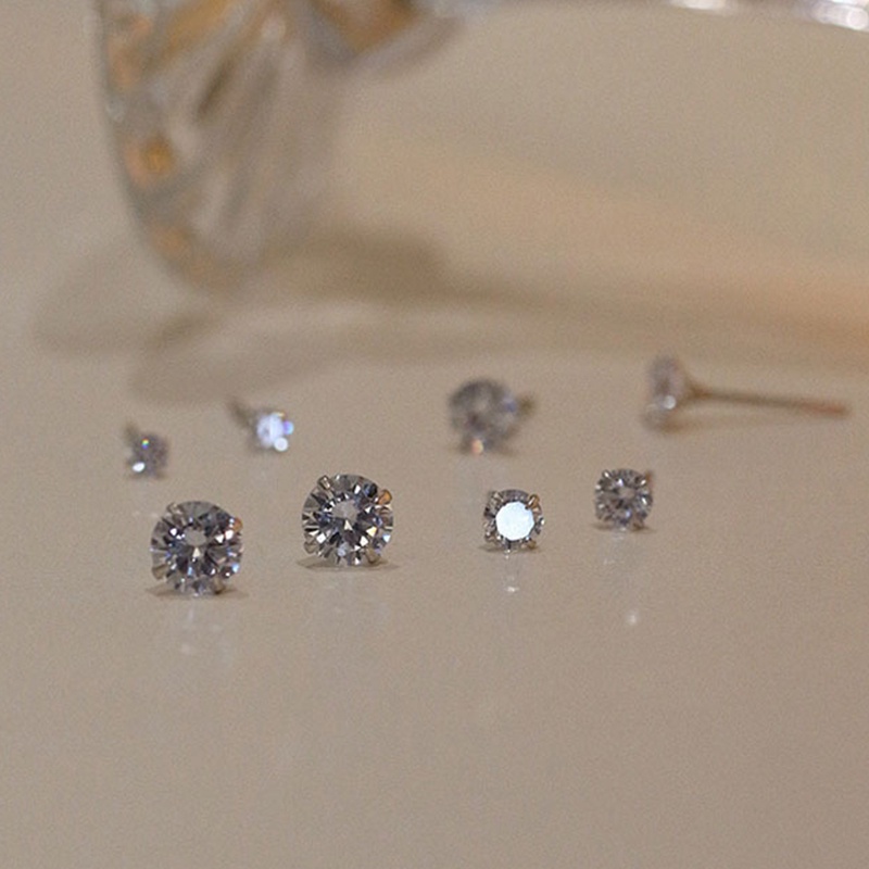 Bông Tai Mạ Bạc 925 Đính Đá Zircon Đơn Giản Cho Nữ